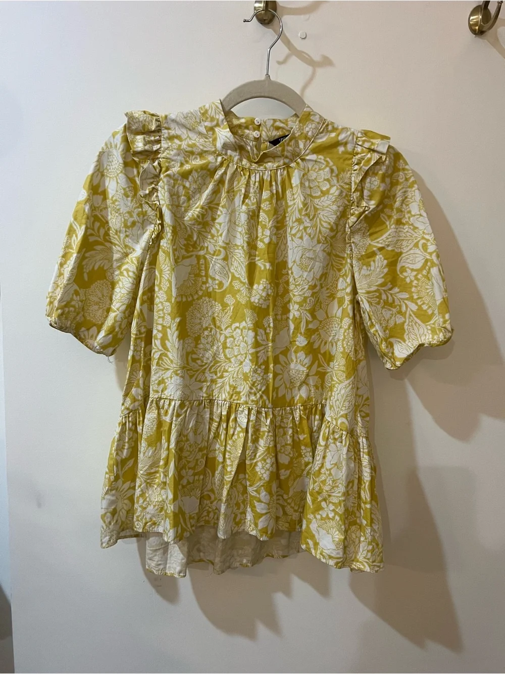 Zara Yellow White Floral Peplum Blouse